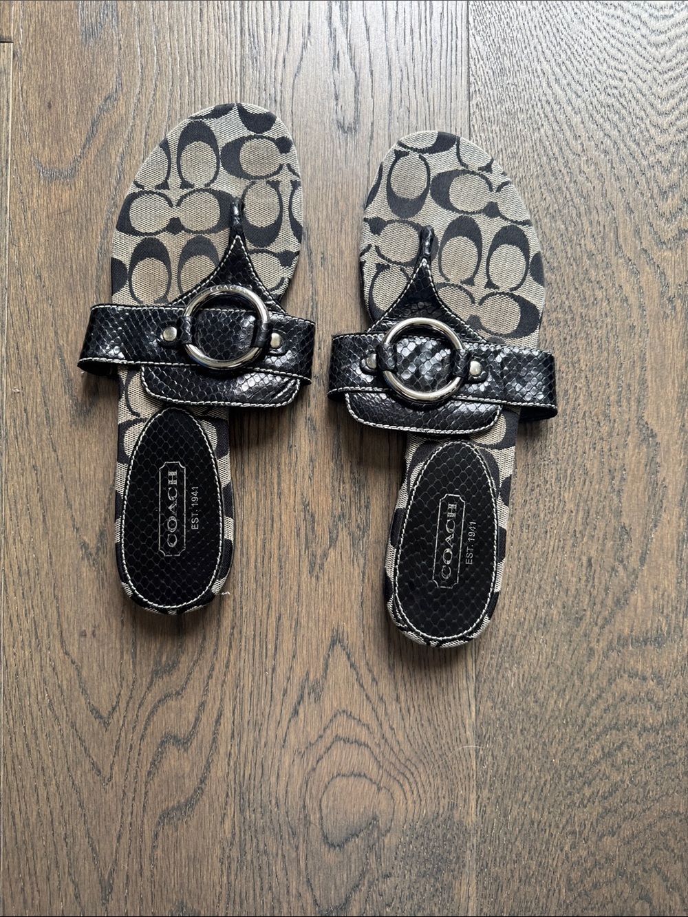 Coach Black Signature Logo Slide Sandals